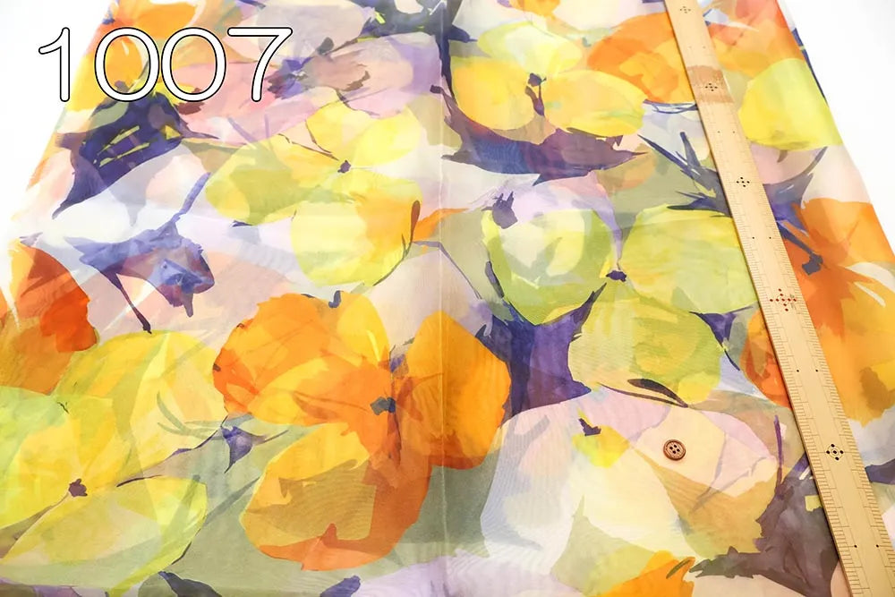 Polyester Organza Printed Fabric Big Flower - nomura tailor