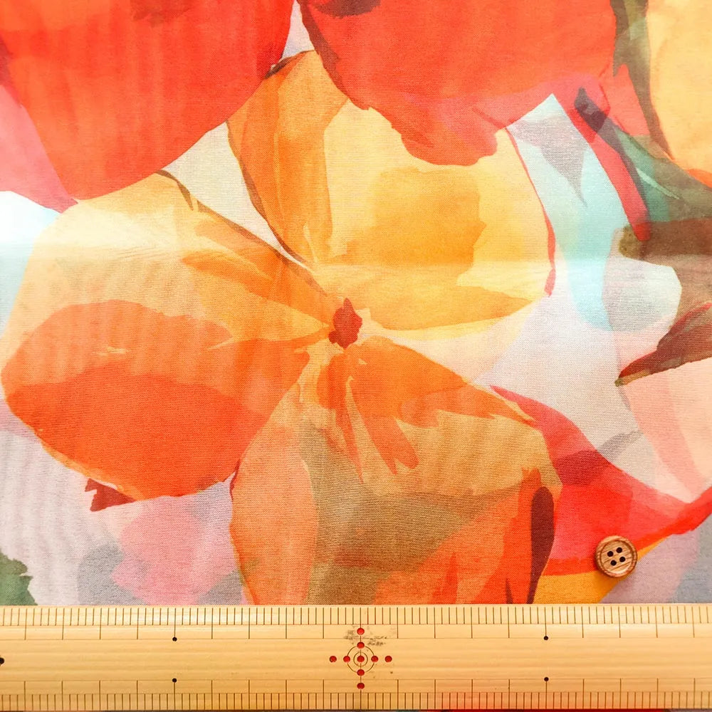 Polyester Organza Printed Fabric Big Flower - nomura tailor