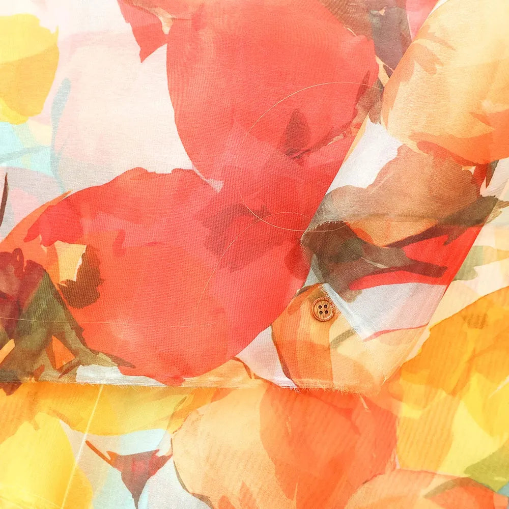 Polyester Organza Printed Fabric Big Flower - nomura tailor
