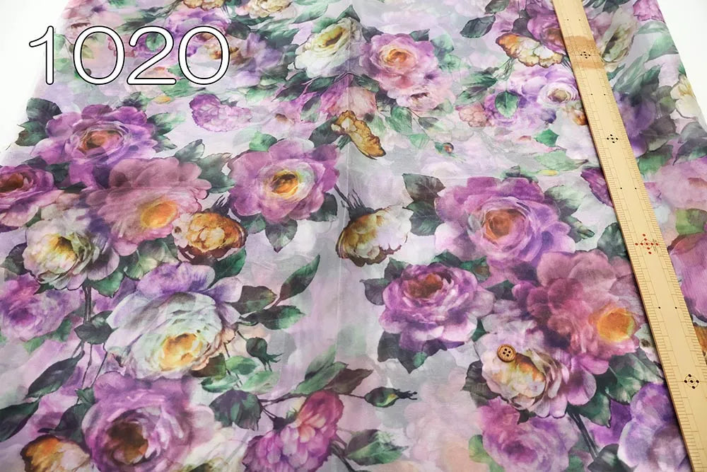 Polyester Organza Printed Fabric - Chic Flower - nomura tailor
