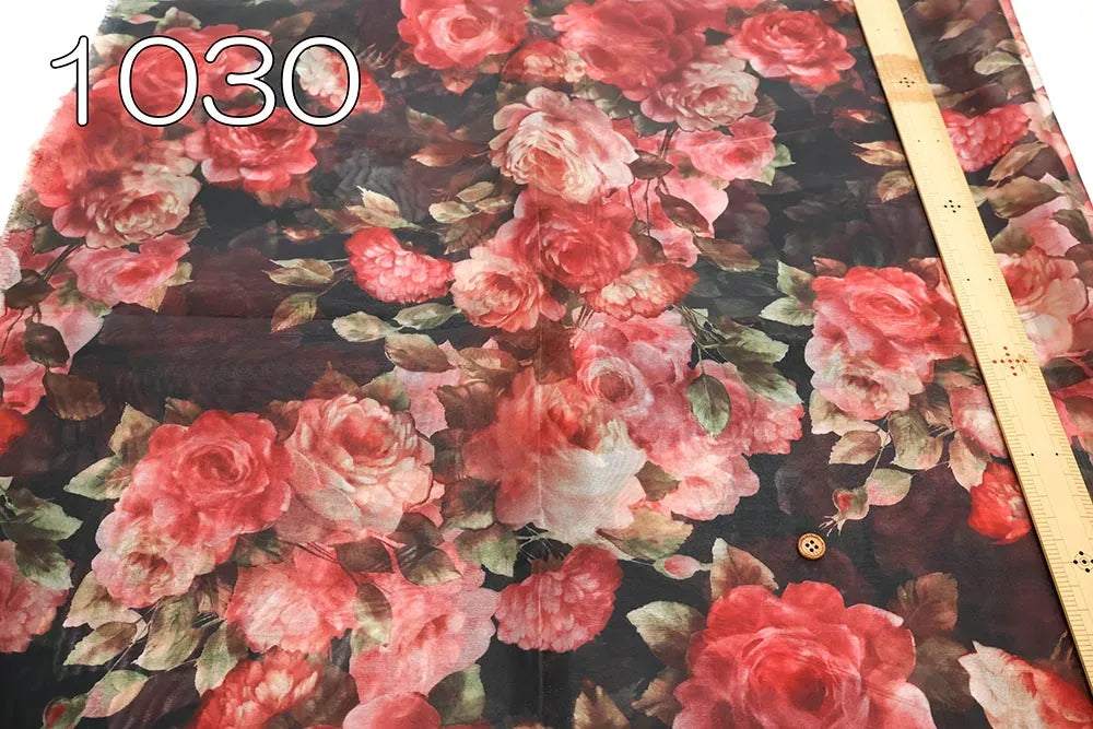 Polyester Organza Printed Fabric - Chic Flower - nomura tailor