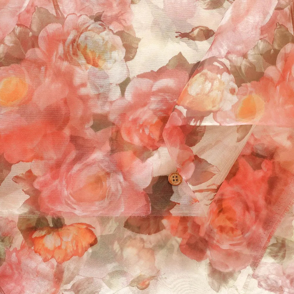 Polyester Organza Printed Fabric - Chic Flower - nomura tailor
