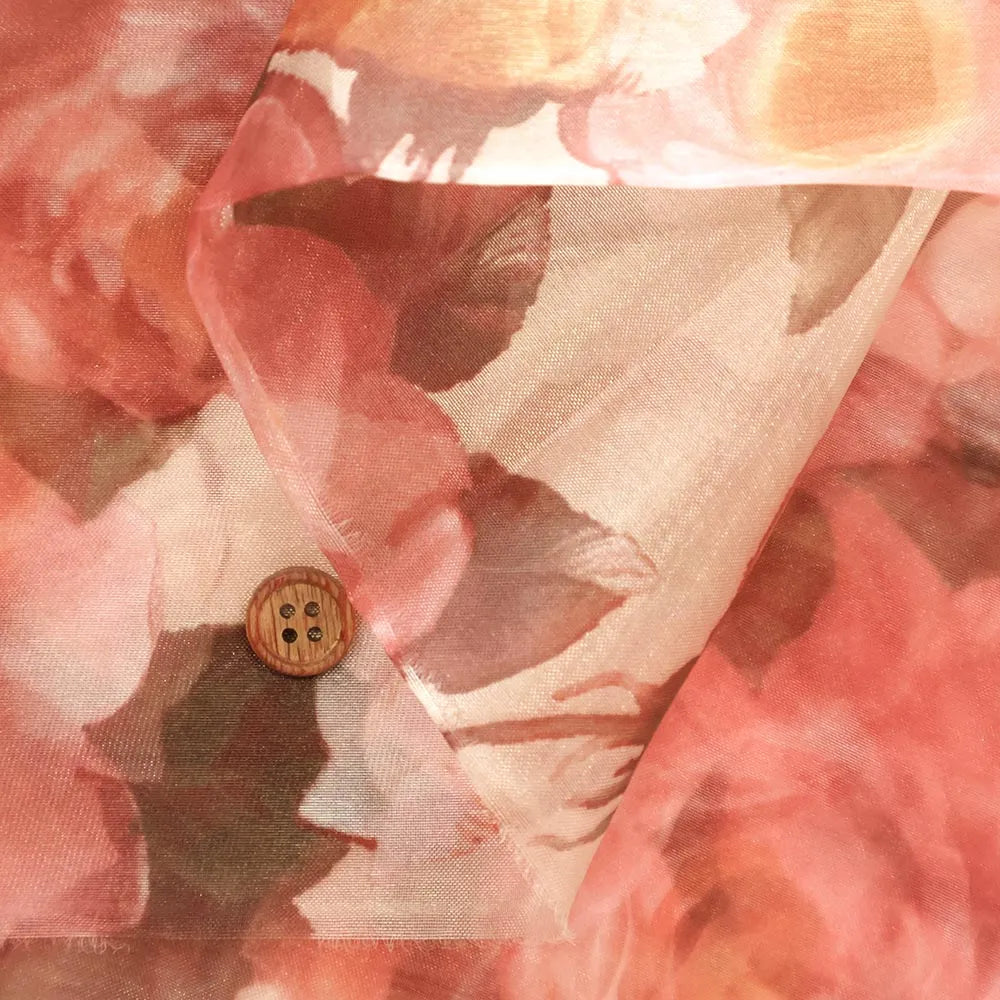 Polyester Organza Printed Fabric - Chic Flower - nomura tailor