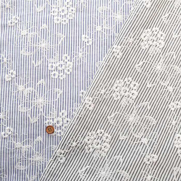 Cotton Stripe Flower Lace Fabric - nomura tailor