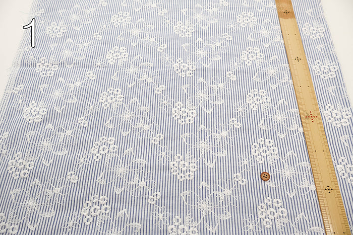 Cotton Stripe Flower Lace Fabric - nomura tailor