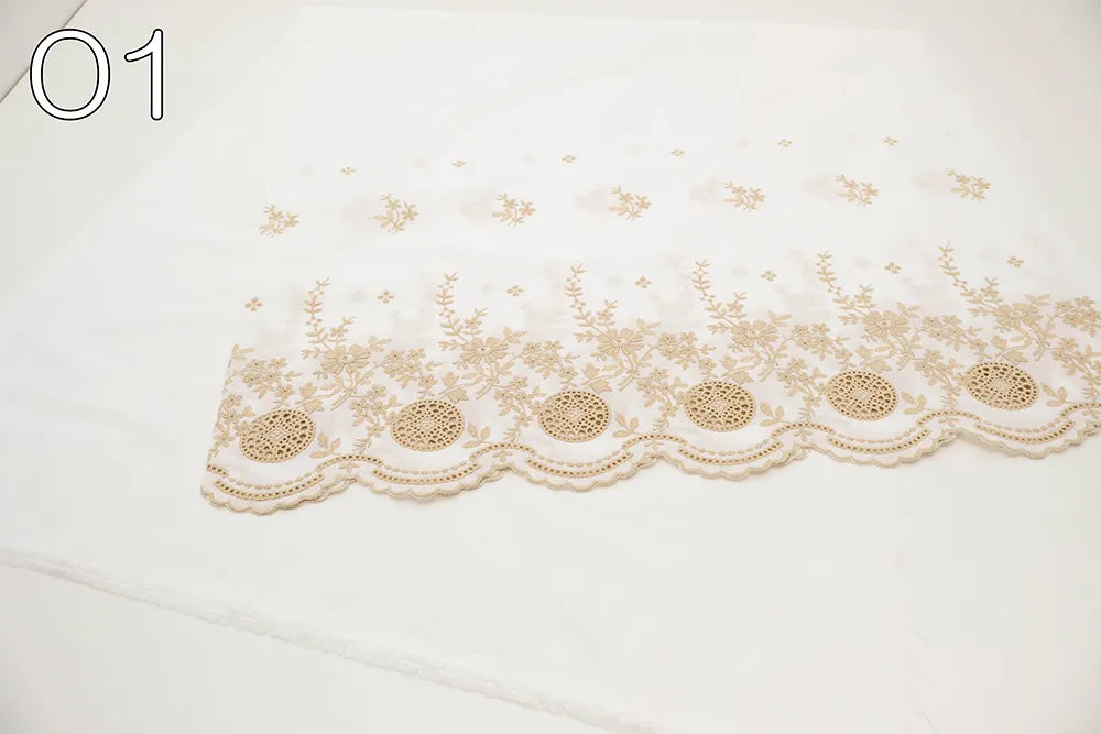 Cotton 60 Lawn Border Lace Fabric - Flowers - nomura tailor