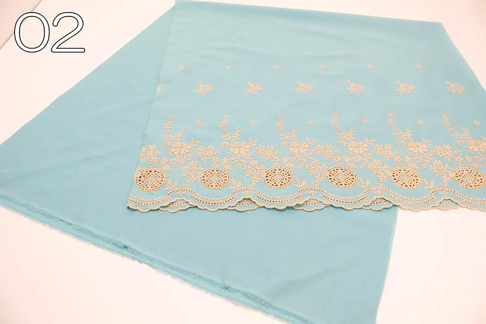 Cotton 60 Lawn Border Lace Fabric - Flowers - nomura tailor