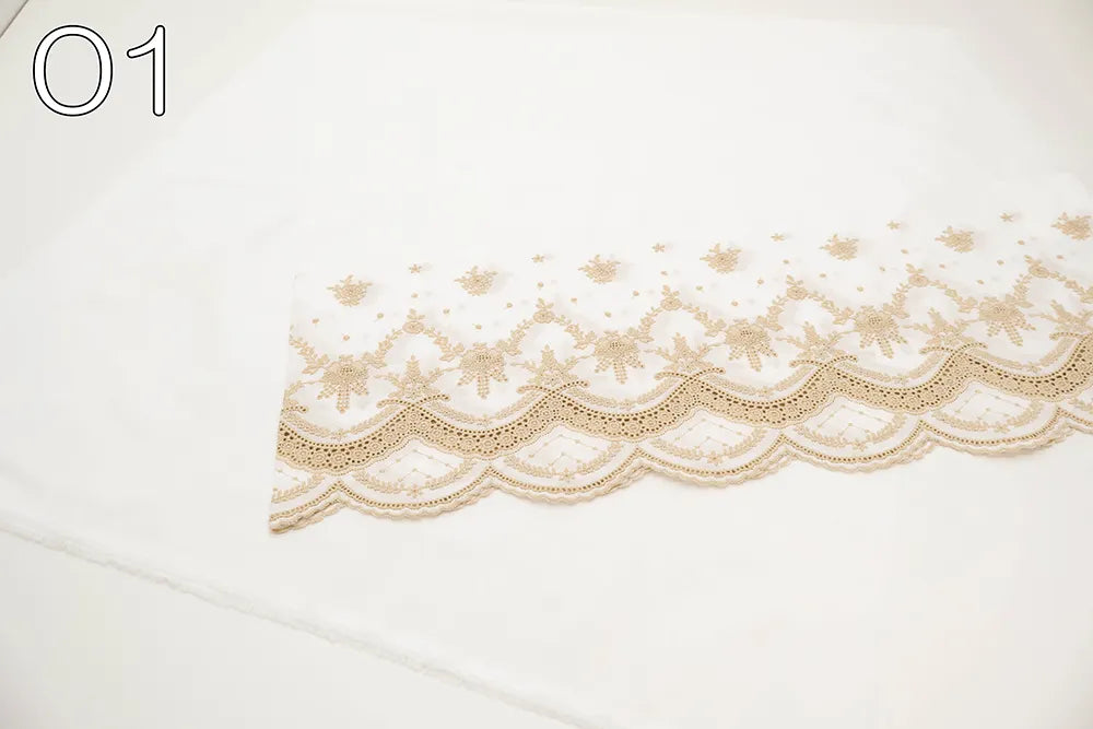 Cotton 60 Lawn Border Lace Fabric - Motif - nomura tailor