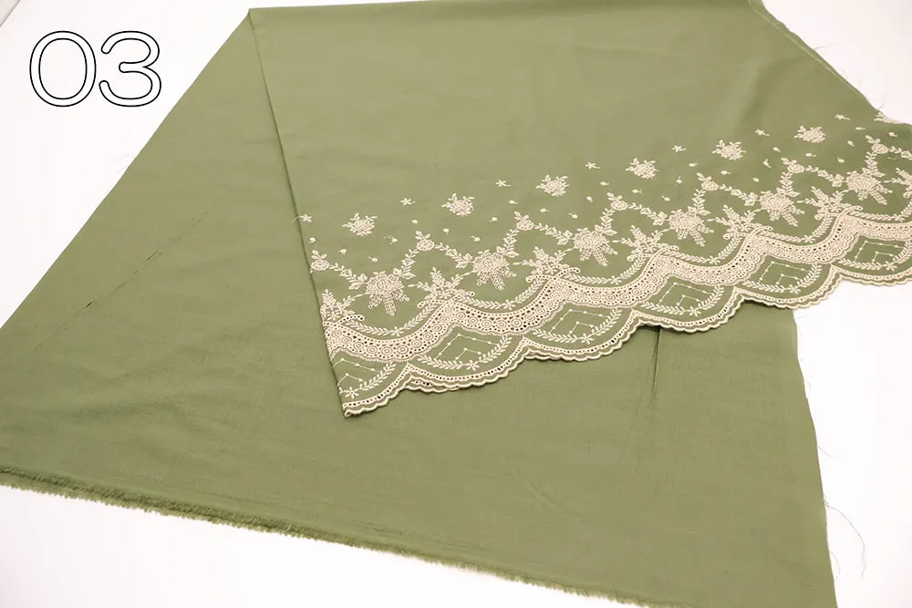 Cotton 60 Lawn Border Lace Fabric - Motif - nomura tailor