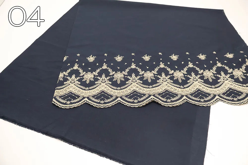 Cotton 60 Lawn Border Lace Fabric - Motif - nomura tailor