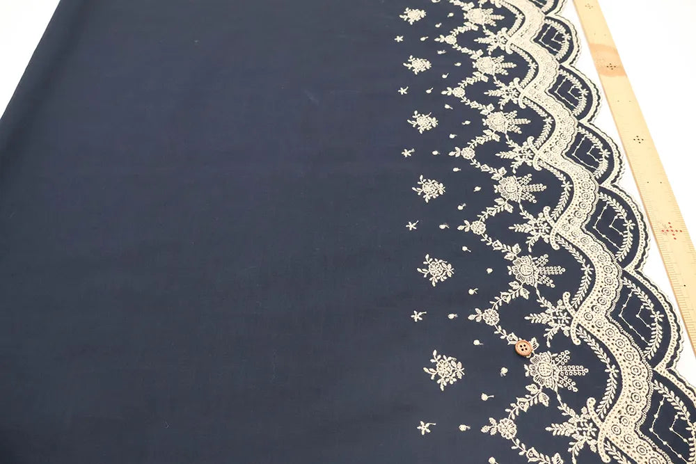 Cotton 60 Lawn Border Lace Fabric - Motif - nomura tailor