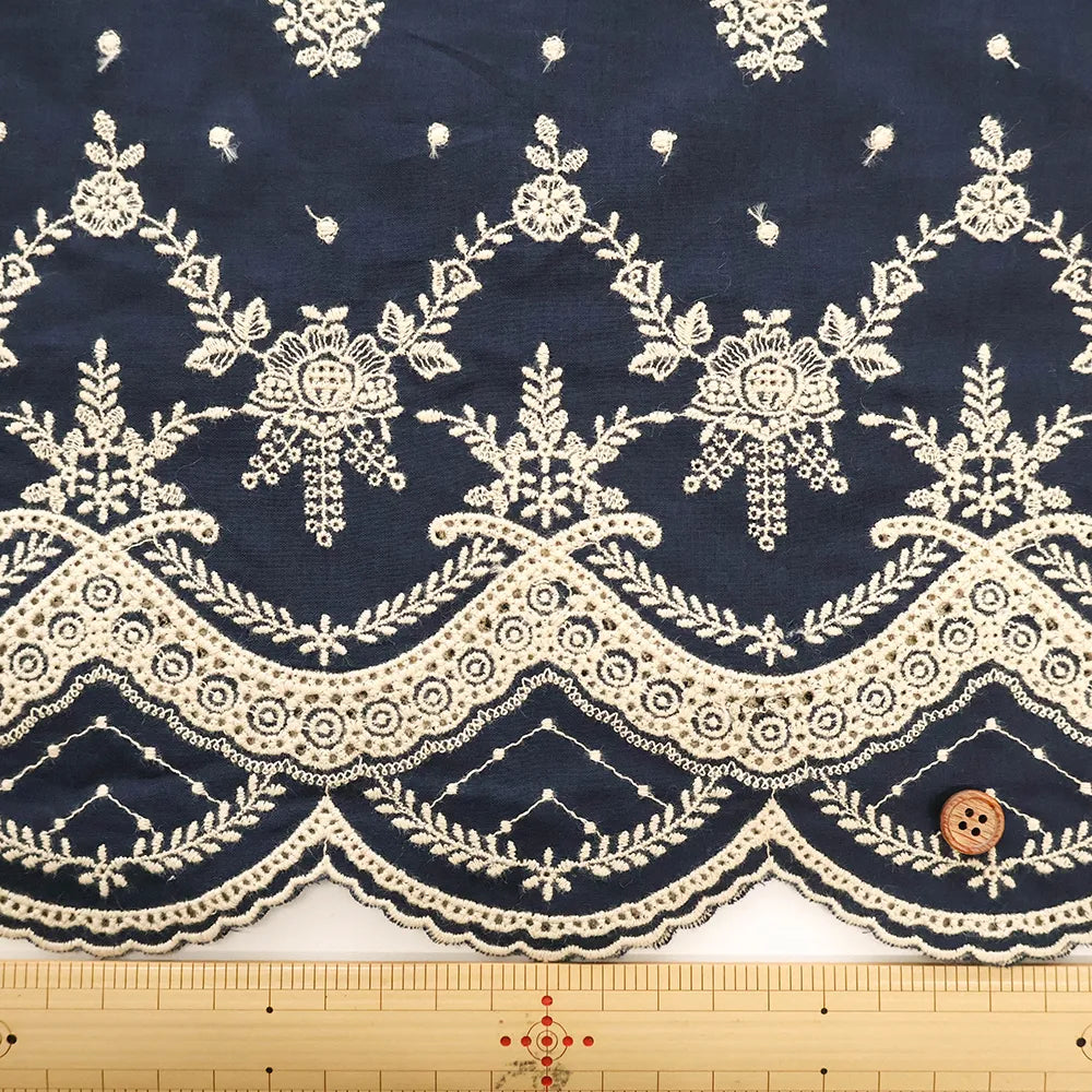 Cotton 60 Lawn Border Lace Fabric - Motif - nomura tailor