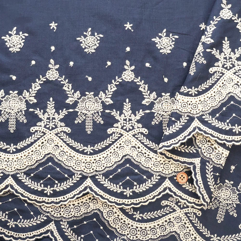 Cotton 60 Lawn Border Lace Fabric - Motif - nomura tailor