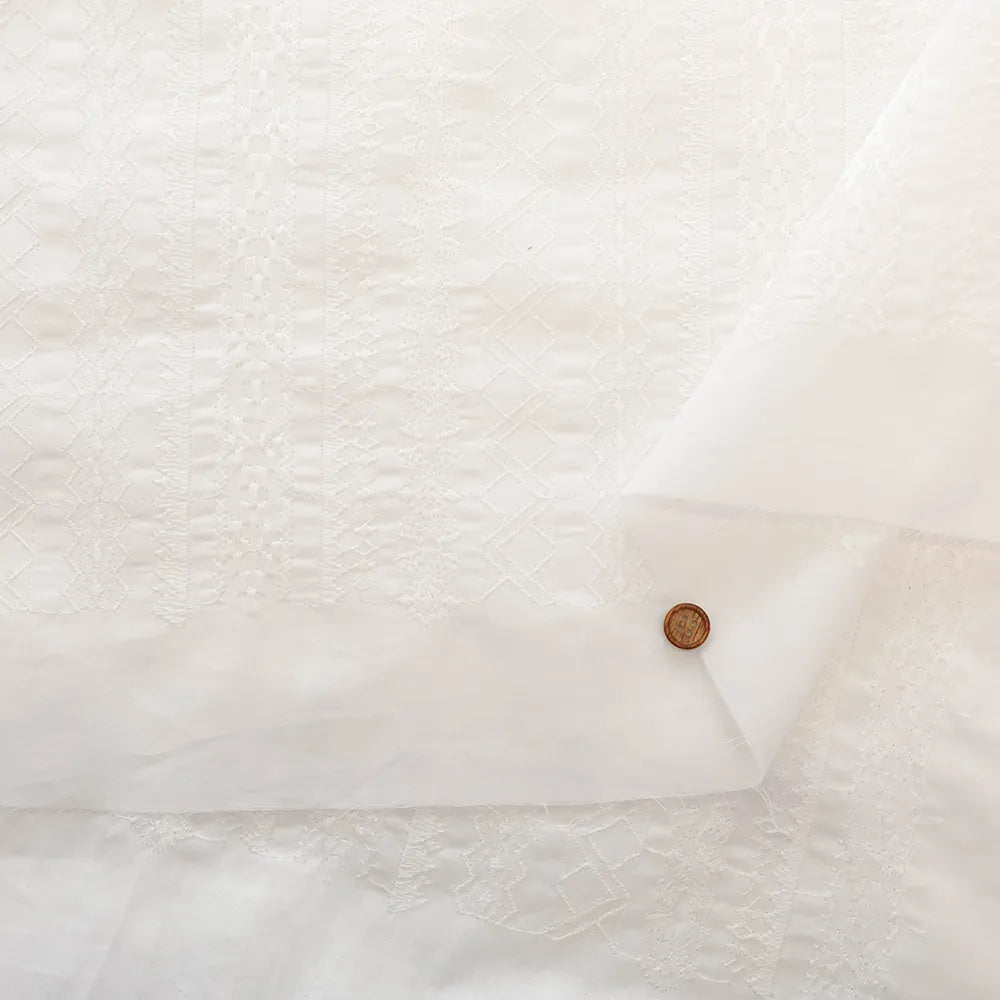 Cotton 60 Lawn Over Lace Fabric - Stripe - nomura tailor