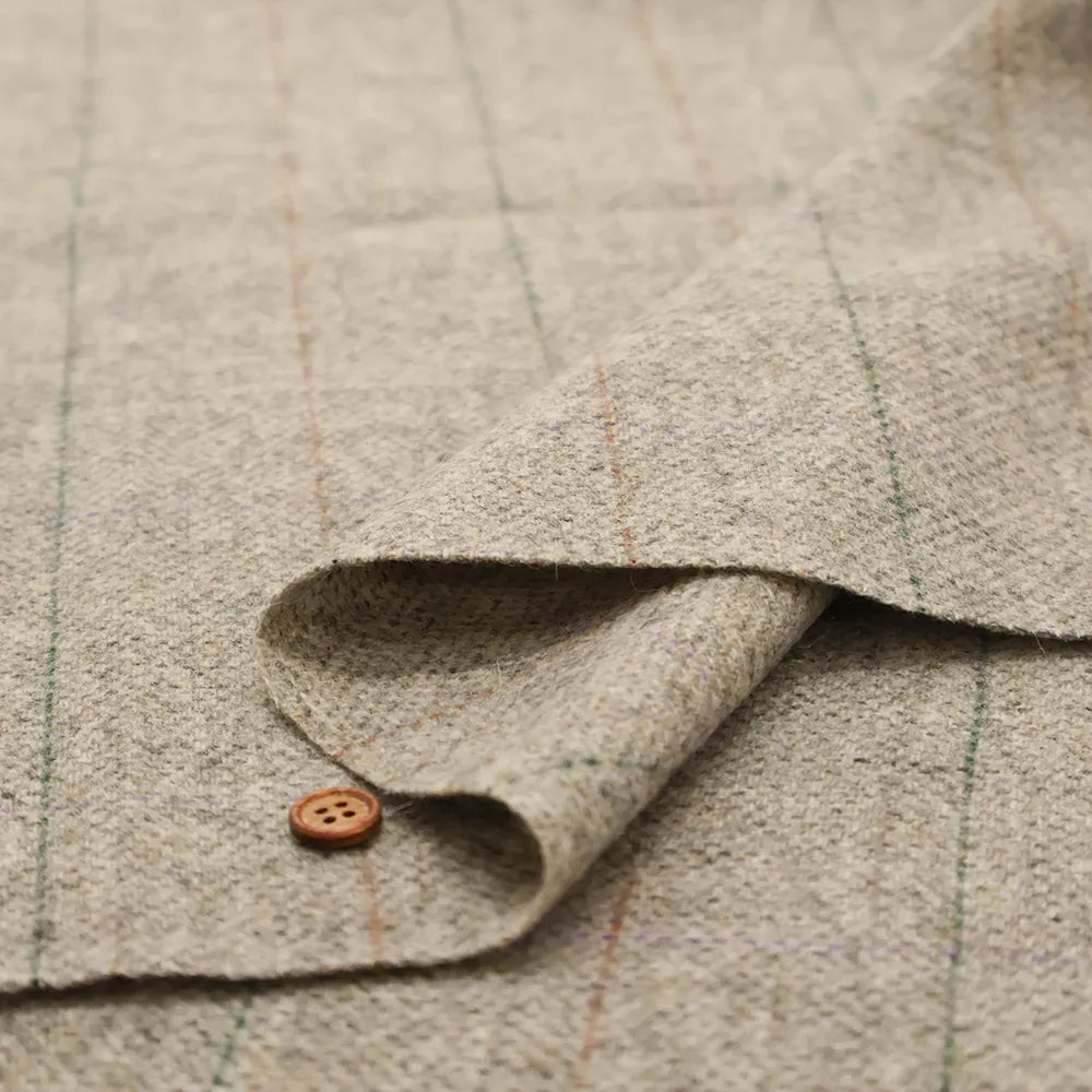 Wool Windowpane Tweed Fabric - nomura tailor