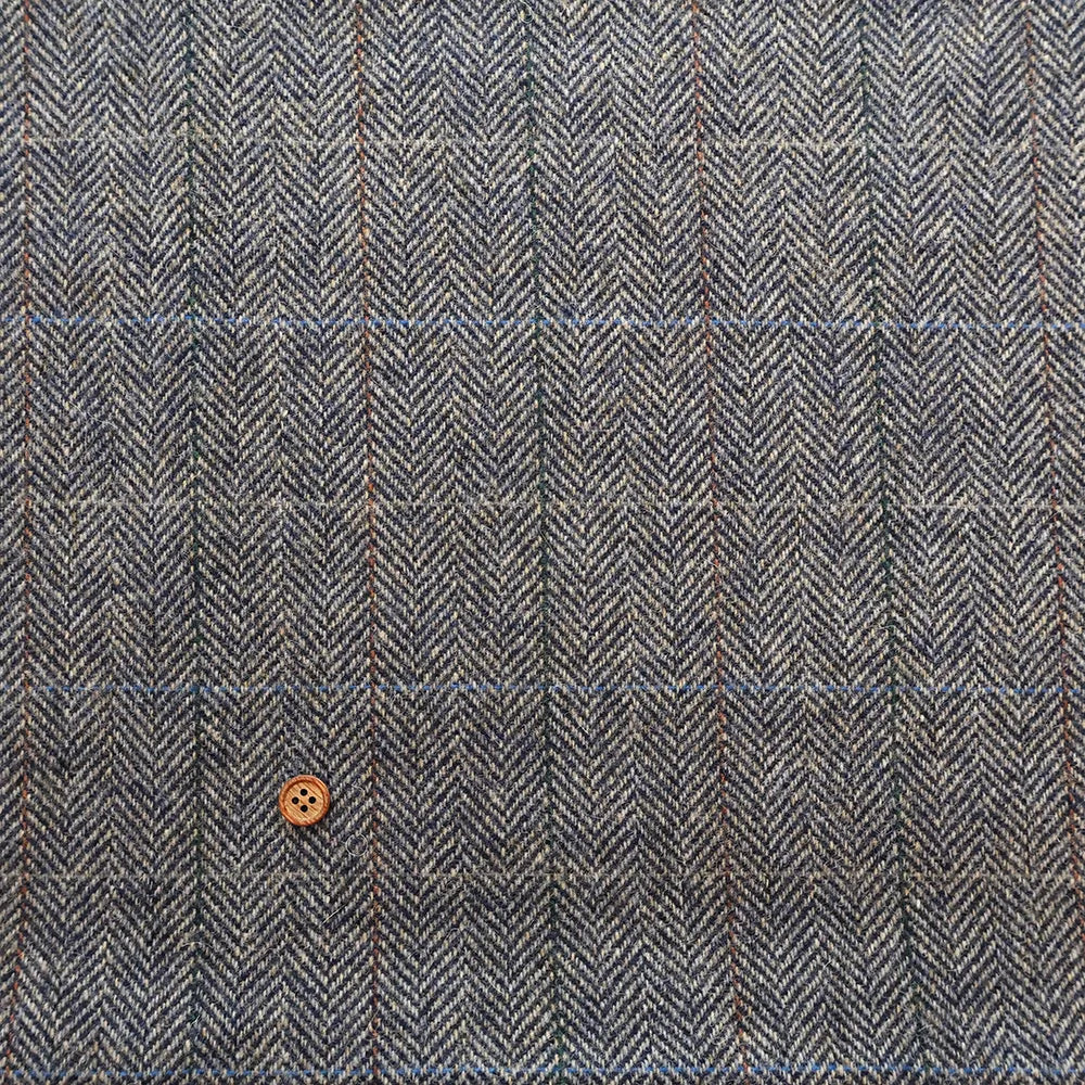 Wool Windowpane Tweed Fabric - Herringbone - nomura tailor
