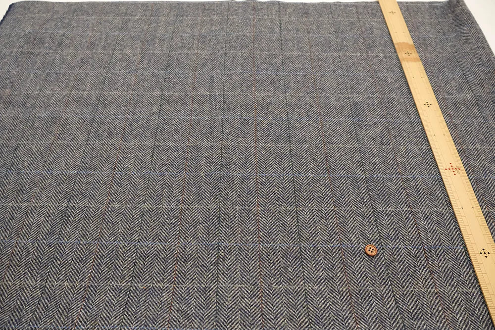 Wool Windowpane Tweed Fabric - Herringbone - nomura tailor