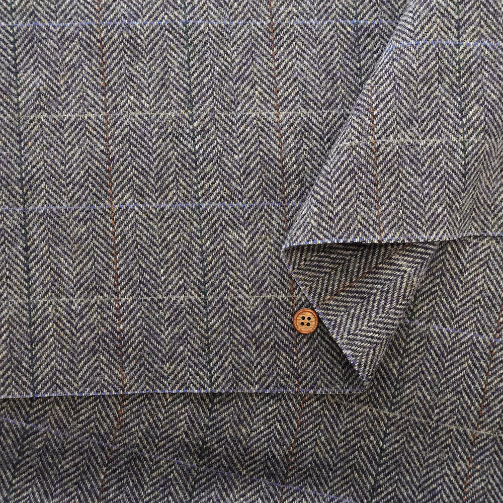 Wool Windowpane Tweed Fabric - Herringbone - nomura tailor
