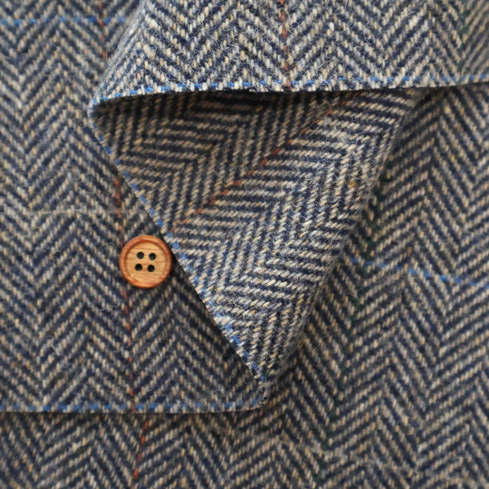 Wool Windowpane Tweed Fabric - Herringbone - nomura tailor