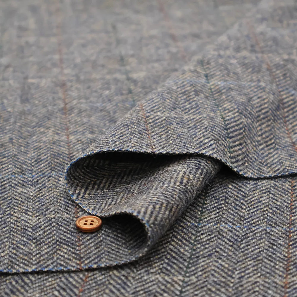Wool Windowpane Tweed Fabric - Herringbone - nomura tailor