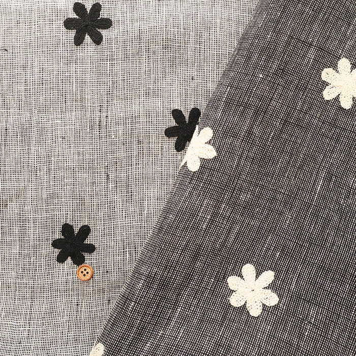Made in India Linen Fabric - Flowers Motif - nomura tailor