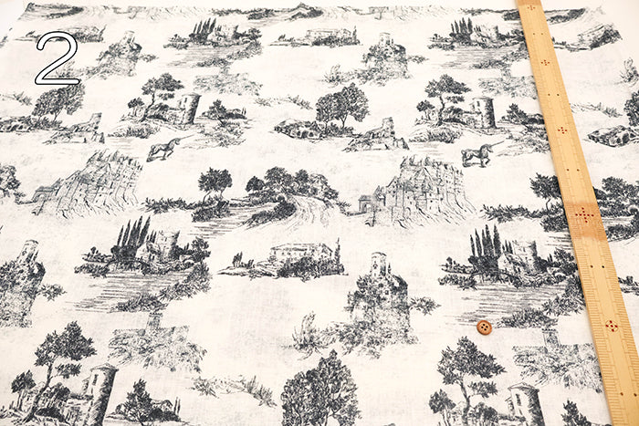 Made in Italy QUORUM Linen Printed Fabric - Toile Style - nomura tailor