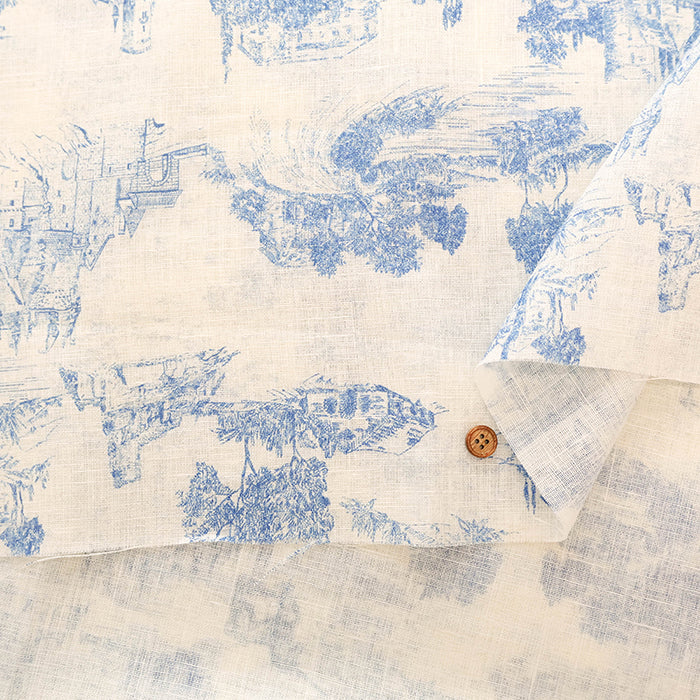 Made in Italy QUORUM Linen Printed Fabric - Toile Style - nomura tailor
