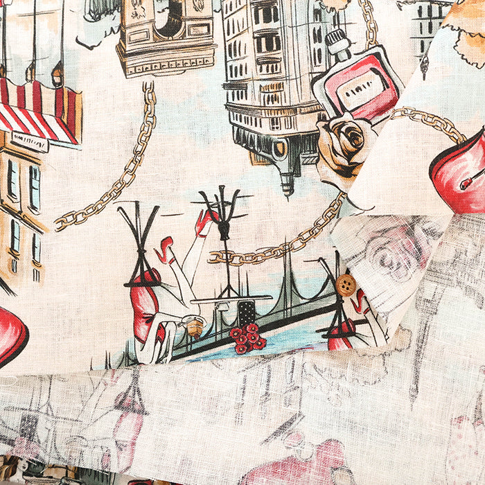 Made in Italy QUORUM Linen Printed Fabric  - Cityscape - nomura tailor