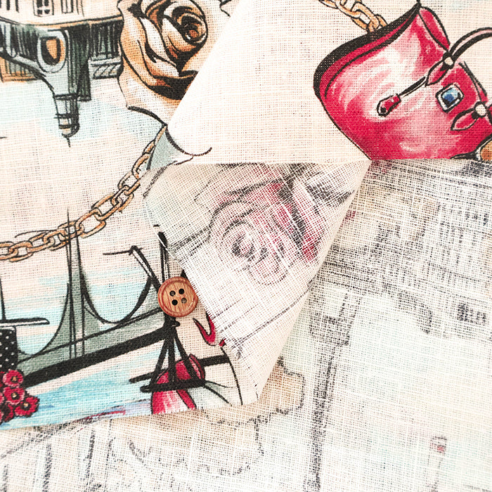 Made in Italy QUORUM Linen Printed Fabric  - Cityscape - nomura tailor