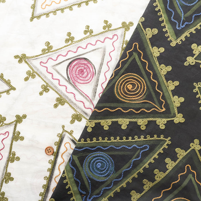 Made in India Cotton MANGLAM Embroidered Fabric - Triangle - nomura tailor