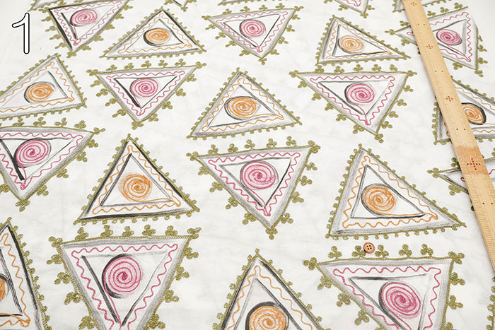Made in India Cotton MANGLAM Embroidered Fabric - Triangle - nomura tailor