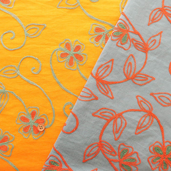 Made in India Cotton MANGLAM Embroidered Fabric - Botanical - nomura tailor