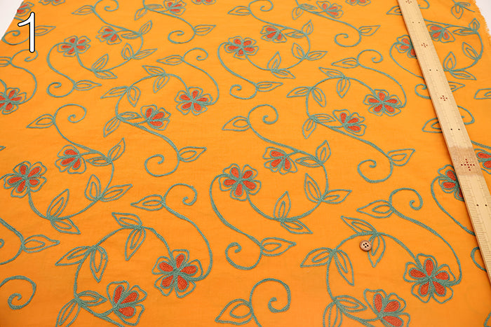 Made in India Cotton MANGLAM Embroidered Fabric - Botanical - nomura tailor