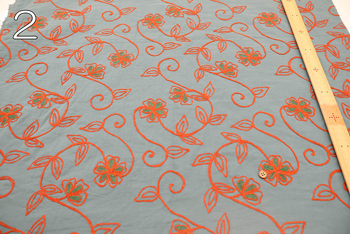 Made in India Cotton MANGLAM Embroidered Fabric - Botanical - nomura tailor