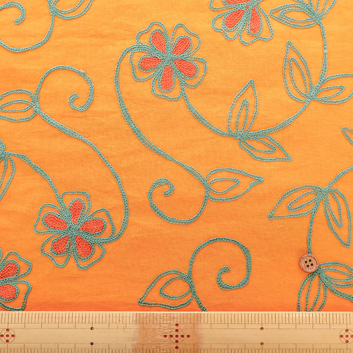 Made in India Cotton MANGLAM Embroidered Fabric - Botanical - nomura tailor