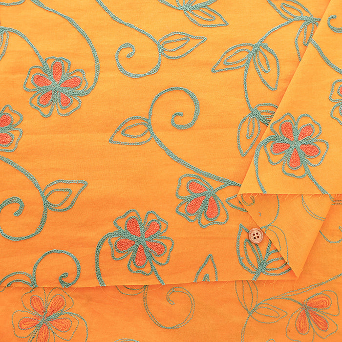 Made in India Cotton MANGLAM Embroidered Fabric - Botanical - nomura tailor