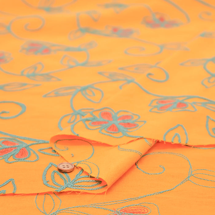 Made in India Cotton MANGLAM Embroidered Fabric - Botanical - nomura tailor