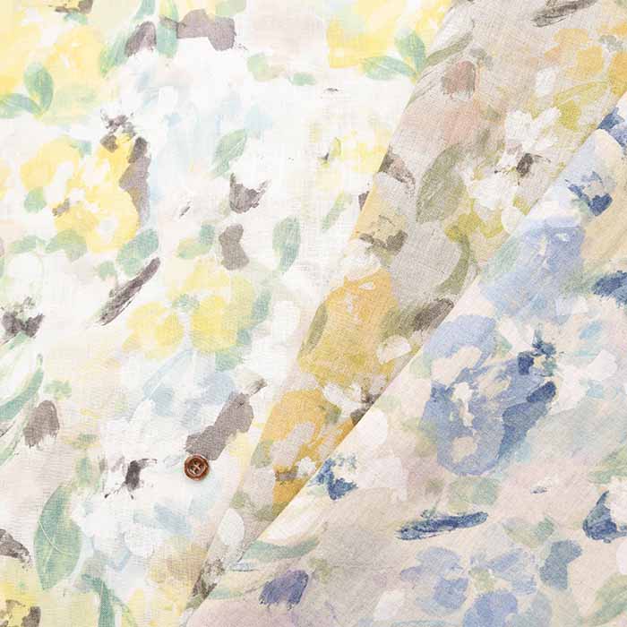 Linen sheeting print fabric Watercolor lacquer flower - nomura tailor