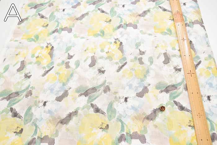 Linen sheeting print fabric Watercolor lacquer flower - nomura tailor