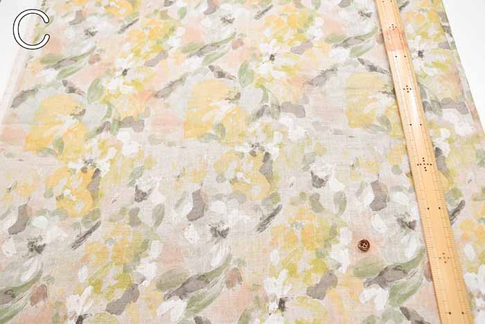 Linen sheeting print fabric Watercolor lacquer flower - nomura tailor