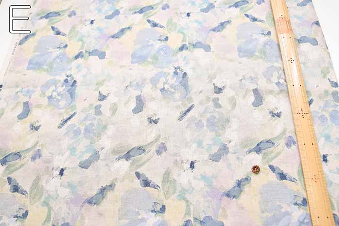 Linen sheeting print fabric Watercolor lacquer flower - nomura tailor