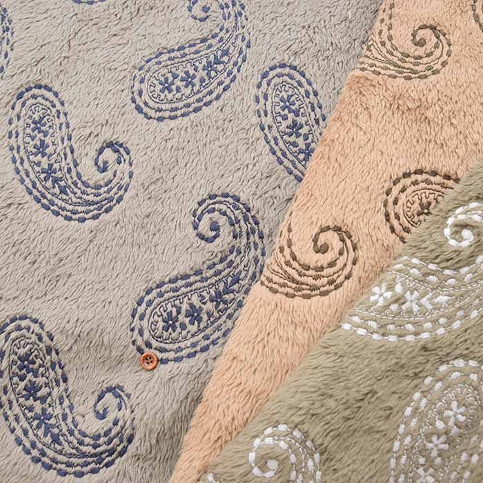 Polyester Boa fleece embroidery fabric Paisley - nomura tailor