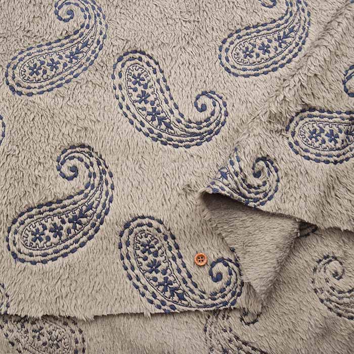 Polyester Boa fleece embroidery fabric Paisley - nomura tailor