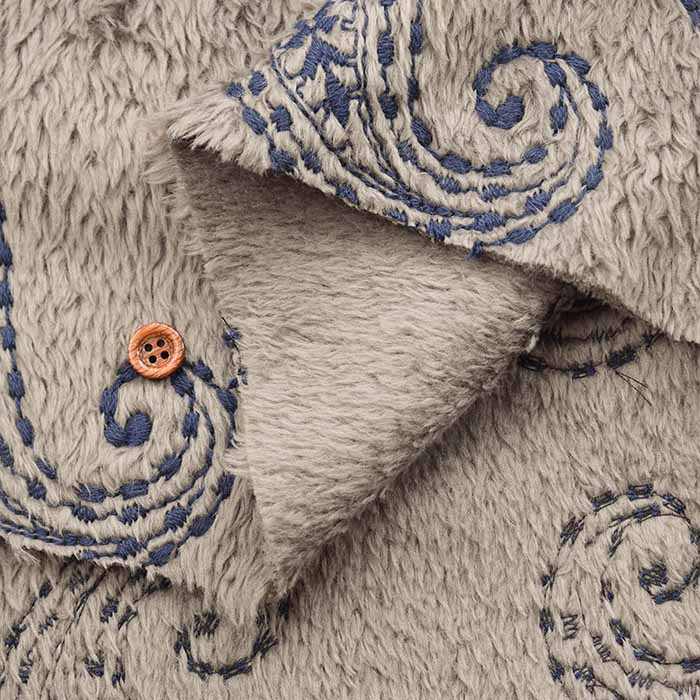 Polyester Boa fleece embroidery fabric Paisley - nomura tailor