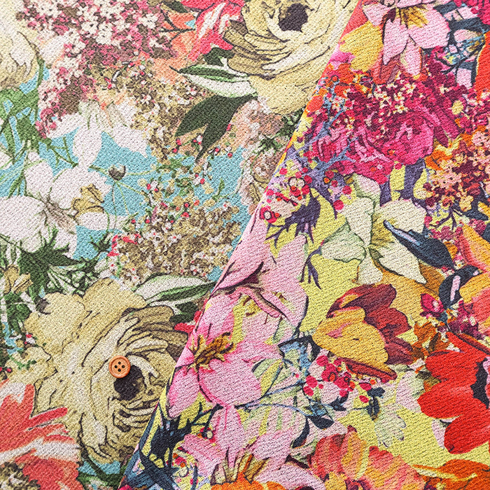 Polyester Crepe Kint Printed Fabric - Elegant Flower - nomura tailor