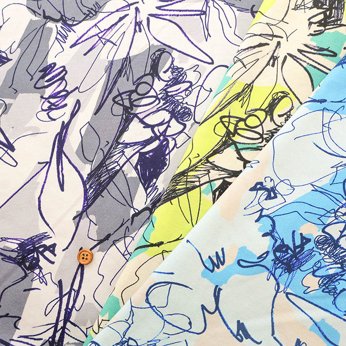 Mercerized Cotton Jersey Knit Printed Fabric - Line Flower - nomura tailor