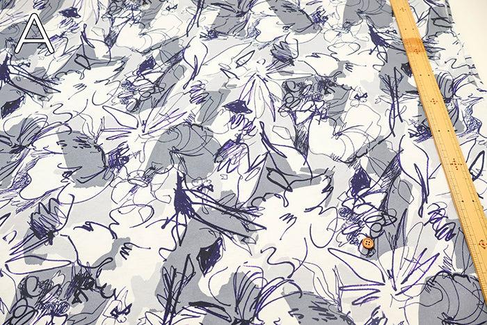 Mercerized Cotton Jersey Knit Printed Fabric - Line Flower - nomura tailor