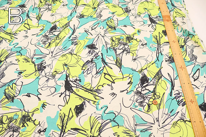 Mercerized Cotton Jersey Knit Printed Fabric - Line Flower - nomura tailor