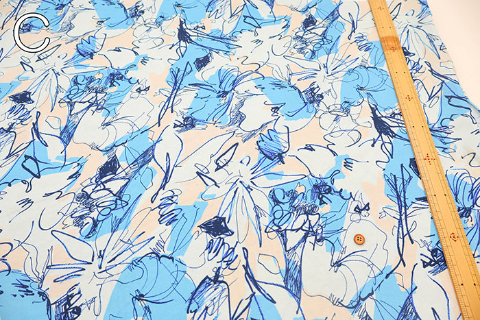 Mercerized Cotton Jersey Knit Printed Fabric - Line Flower - nomura tailor