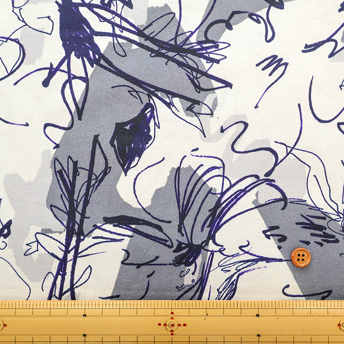 Mercerized Cotton Jersey Knit Printed Fabric - Line Flower - nomura tailor